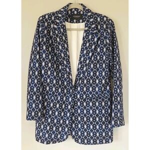 Liverpool Los Angeles Navy White Geometric Ikat Print Blazer Jacket QVC Womens M
